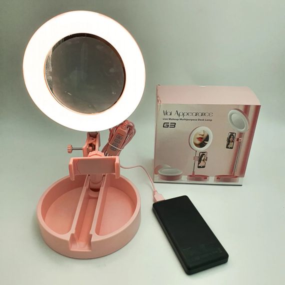 Косметическое складное зеркало с LED подсветкой для макияжа 3 в 1 Держатель телефона + органайзер для косметики | Зображення 4