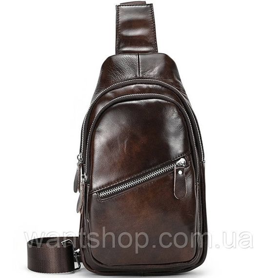 Чоловічий шкіряний слинг-рюкзак на одне плече TIDING BAG TM-49539 коричнева | Зображення 1