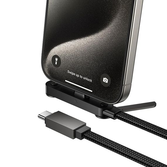 Дата кабель Hoco U150 Exquisite side plug and stand Type-C to Type-C 60W (1.2m) Black | Зображення 5