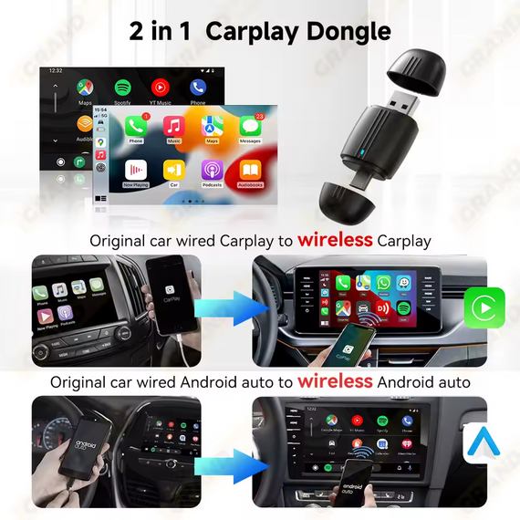 Адаптер 2 в 1 бездротовий CarPlay Android Auto USB Type-C Mini Box Універсальний | Зображення 3