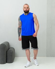 Мужской летний костюм майка и шорты BD0037 цвет синий + черный, размер XL