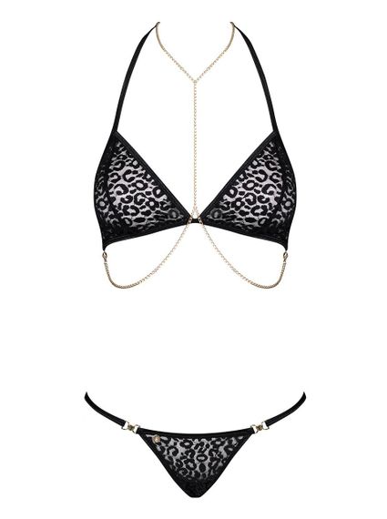 Комплект із ланцюжками Obsessive Pantheria 2-pcs set black L/XL, бюстгальтер, трусики, S/M | Зображення 2