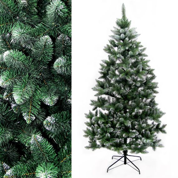 Новорічна штучна ялинка Elegant 180см зелена з білими кінчиками на металевій підставці