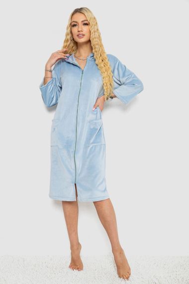 Халат жіночий велюровий на блискавці, колір блакитний, 238R101-1 | Зображення 1
