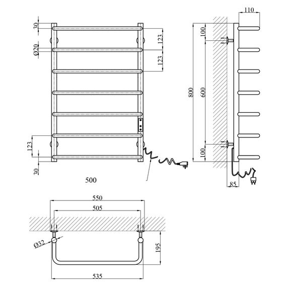 Сушарка для рушників електрична Kroner KRP Stil ER800x500-7 (CV036345) | Зображення 5