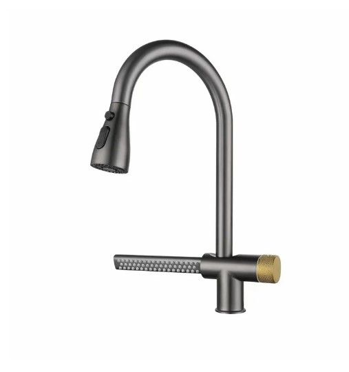 Змішувач для кухні Mixxus FOZ-014 GRAPHITE з висувною лійкою та функцією «водоспад» (MI6538)