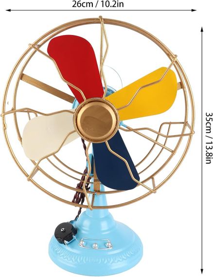 Винтажный настольный вентилятор антикварный цветной металлический, стильный старинный ретро декор для дома | Зображення 4