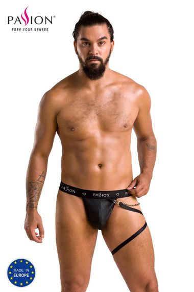 Труси стринги з екошкіри Passion 058 THONG BILL, Чорний, 2XL, 3XL, Великі розміри | Зображення 4