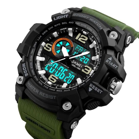 Годинник спортивний SKMEI 1283AG ARMY GREEN | Водостійкий тактичний годинник | Модний MU-434 чоловічий годинник | Зображення 2