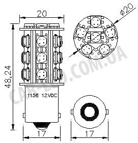Светодиодная автолампа 1156(P21W)-S25-BAY15s-24-HP3 RED CHI MING (+ стабилизатор  тока) | Зображення 2