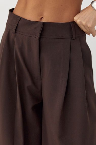 Класичні однотонні штани-палаццо зі складками - коричневий цвет, M (є розміри) | Зображення 3