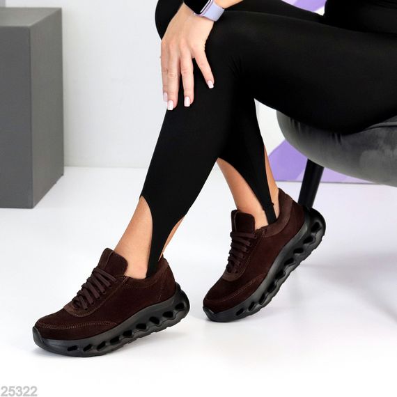 Молодіжні дизайнерські кросівки натуральна замша колір Шоколад | Зображення 3
