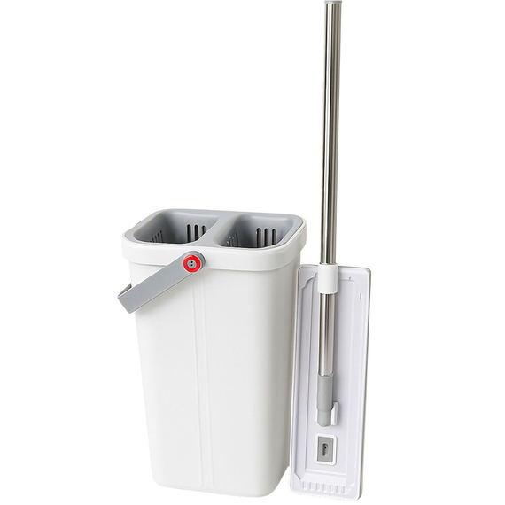 Набір для прибирання з плоскою шваброю та двосекційним відром з віджимом, насадка з мікрофібри, компактний HP-35015-19 | Зображення 1