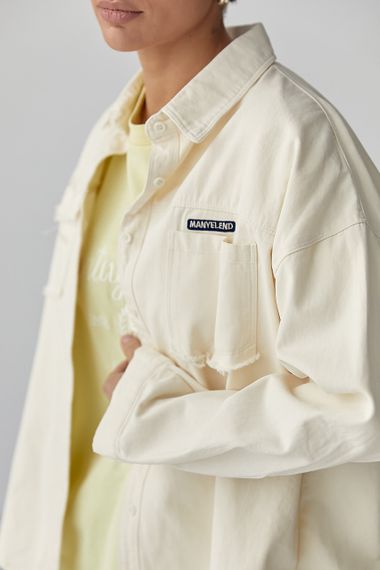 Котонова сорочка з накладними кишенями - кремовий цвет, ONE SIZE (є розміри) | Зображення 3