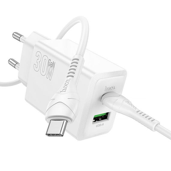 МЗП Hoco N71 Nuevo PD30W+QC3.0 (1USB-A/1C) + кабель Type-C to Type-C White | Зображення 1