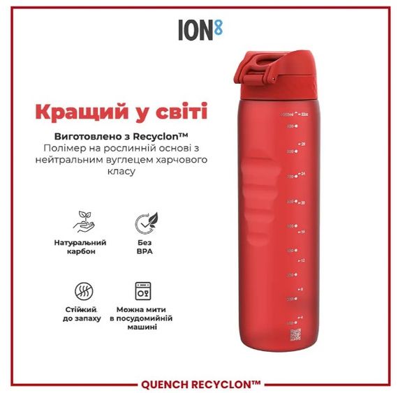 Пляшка для води ION8 1000 мл (ЕКО пляшка) BPA Free Red (I8RF1000RED) | Зображення 1