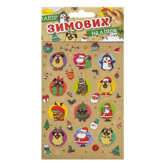 Детский набор зимних наклеек НС-В6-11-1, 2 листа, 24 наклейки