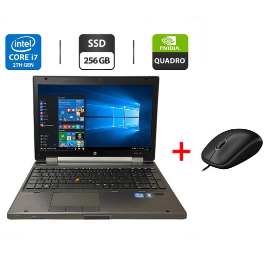 Мобільна робоча станція HP EliteBook 8560w / 15.6" (1920x1080) TN / Intel Core i7-2630QM (4 (8) ядра по 2.0 - 2.9 GHz) / 16 GB DDR3 / 256 GB SSD / nVidia Quadro 1000M, 2 GB GDDR3, 128-bit / WebCam / DVD-ROM б/в + Подарунок Дротова миша / USB