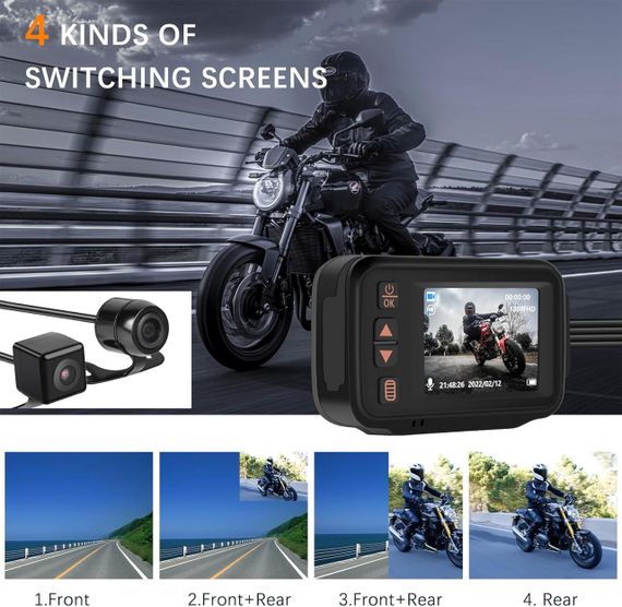 Видеорегистратор для мотоцикла водонепроницаемый 2 камеры передняя и задняя, ночное видение, G-Sensor DVR мото | Зображення 5