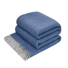 Плед шерстяной мериносовый Love You Ромб синий 140x200 см мягкий теплый для дома и спальни (4459)