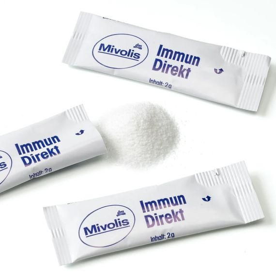 Вітаміни Mivolis Immun Direkt — імунна підтримка у стіках без води, вітамін C, вітамін D, цинк, селен, гістидин, 20 шт, Німеччина | Зображення 1