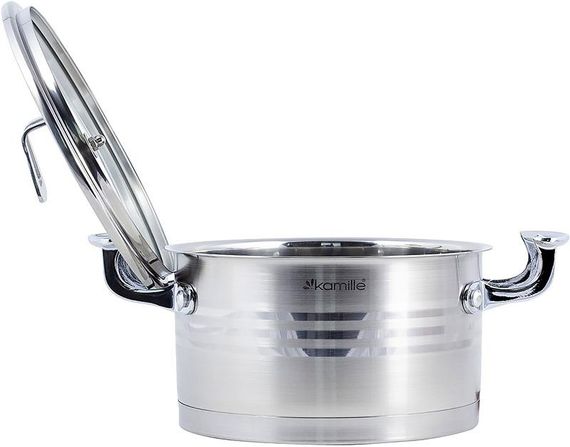 Набір 2 каструлі Kamille Casserote 1.5л і 2.4л з нержавіючої сталі зі скляними кришками | Зображення 2