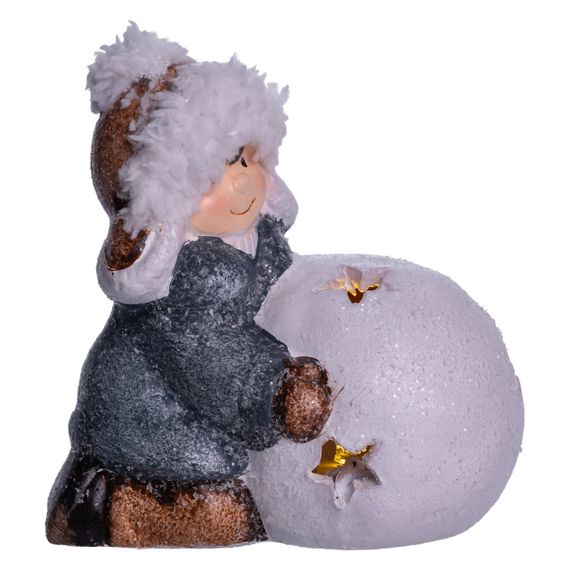 Новорічна фігурка з підсвіткою Дівчинка зі сніговою кулею з фарфори 11×7×12 (см) новорічний декор для дому на подарунок CR-5-12 | Зображення 3
