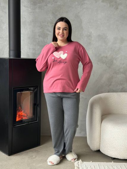Рожева м'яка піжамка з сердечками PLUS SIZE з мікрофлісу | Зображення 3
