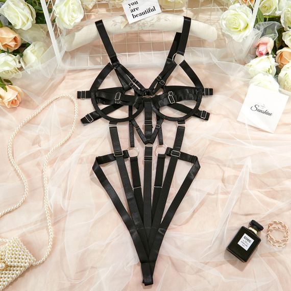 Эротический открытый боди с ремнями "Aisha", black S sexstyle