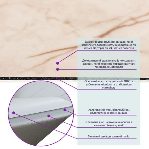 Самоклеюча вінілова плитка 600х300х1,5мм Благородний мармур, ціна за 1 шт. (СВП-101) Глянець SW-00000291 | Зображення 2