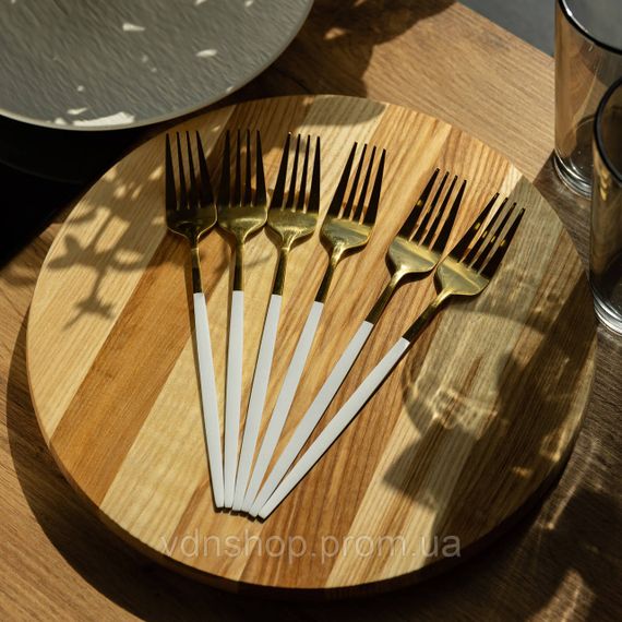 Набір столових виделок 6 штук виделки кухонні з нержавіючої сталі 21.5 см Білий із золотом HP-20-9 | Зображення 3