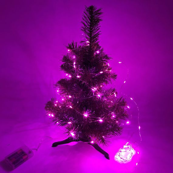 Гирлянда светодиодная роса на батарейках розовая, провод NJ-157 прозрачный, 5м | Зображення 1