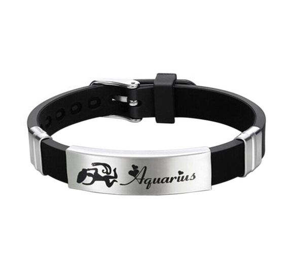 Силіконовий браслет Primo Zodiac - Aquarius (Водолій) - Black