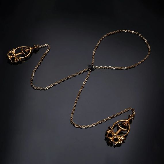 Затискачі для сосків UPKO Pulling Chain Nipple Clamps з ланцюжком-намиста, золотисті sexstyle | Зображення 7