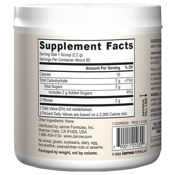 Тонізуючий засіб Jarrow Formulas D-Ribose Powder 7.05 oz 200 g /90 servings/ | Зображення 1
