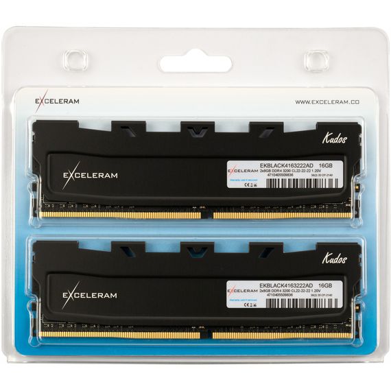 Модуль пам'яті для комп'ютера DDR4 16GB (2x8GB) 3200 MHz Black Kudos eXceleram (EKBLACK4163222AD) | Зображення 3