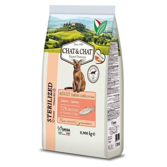 Сухий корм із лососем для стерилізованих котів Gheda Chat&Chat Expert Sterilized With Salmone, 900 гр