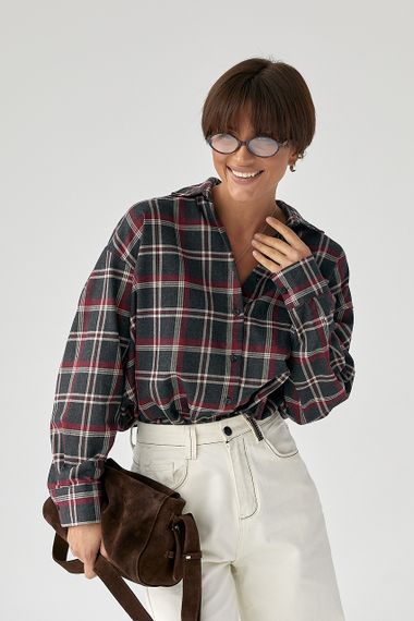 Жіноча сорочка в клітку з подовженою спинкою - темно-сірий цвет, M (є розміри) | Зображення 4