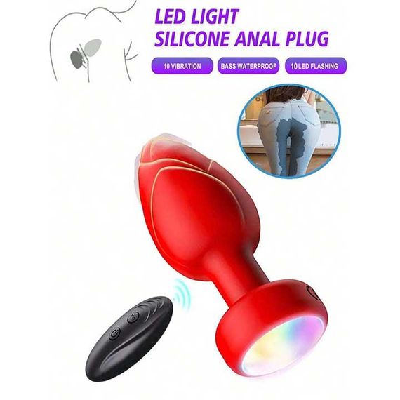 Анальна пробка що світиться з вібрацією і Д/У Light Anal Plug 3,5*9 см червона — Анальні іграшки | Зображення 9