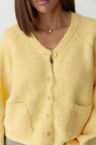 Теплий в'язаний кардиган із кишенями - жовтий цвет, ONE SIZE (є розміри) | Зображення 3