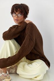 Вільна в'язана кофта в косички - коричневий цвет, ONE SIZE (є розміри)