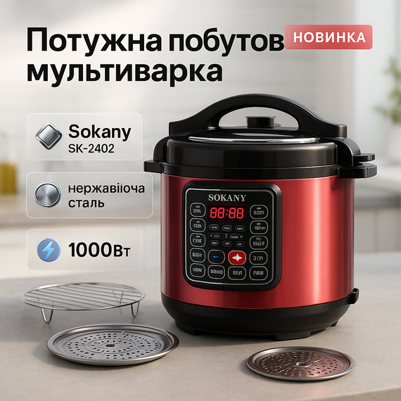 Мультиварка Sokany SK-2402 електрична скороварка з чашею 5л з антипригарним покриттям 1000Вт RL-55
