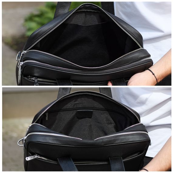 Чоловічий портфель на плече 40х28х10, офісний шкіряний месенджер, чоловіча ділова сумка для міста, чорний | Зображення 4