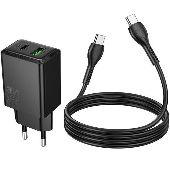 МЗП Hoco N71 Nuevo PD30W+QC3.0 (1USB-A/1C) + кабель Type-C to Type-C Black | Зображення 4