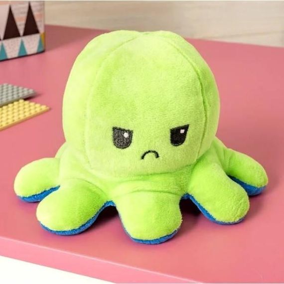 М'яка іграшка восьминіг перевертень двосторонній «веселий + сумний» Зелений синій