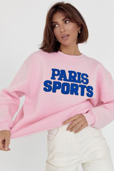 Теплый свитшот на флисе с надписью Paris Sports - розовый цвет, M (есть размеры) | Зображення 4