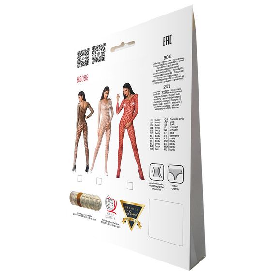 Бодістокінг Passion BS068 red, комбінезон, велика сітка, довгий рукав | Зображення 5