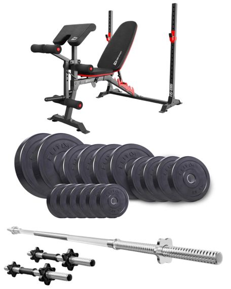 Набір Elitum Titan 69кг з лавою HS-1095, штангою та гантелями