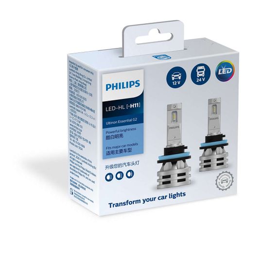 Комплект світлодіодних ламп PHILIPS 11362UE2X2 H11 24W 12-24V Ultinon Essential G2 6500K | Зображення 1