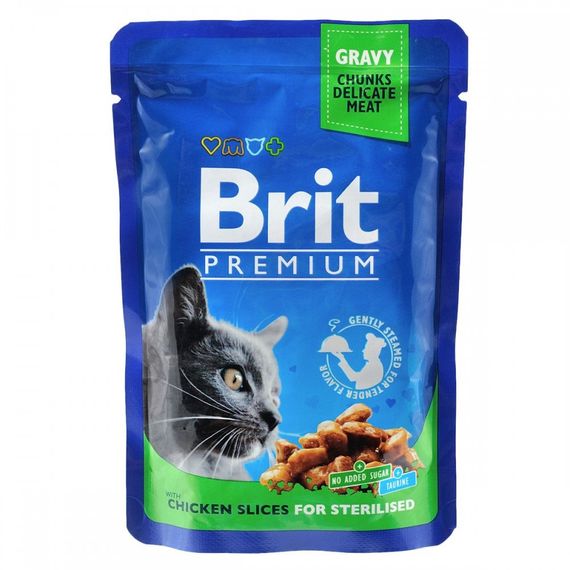 Корм вологий Brit Premium Cat Sterilised Chicken Slices pouch для стерилізованих котів з куркою 100 г